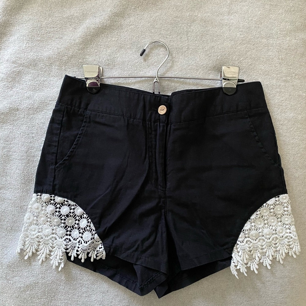 Venus Black Shorts with White Ruffle Edges